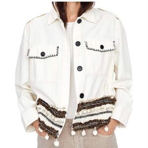 Zara White Utility Jacket with Brown Accents